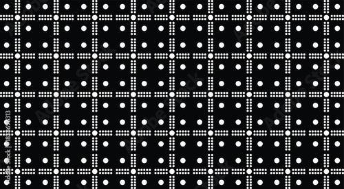 Seamless Black and White Digital Grid Pattern with White Dots, Monochrome High-Resolution Background for Technology, Gaming, and Retro Design