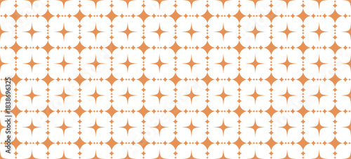 Seamless Soft Orange and White Geometric Pattern, Digital Abstract Star and Diamond Grid Motif for Warm Seasonal Backgrounds and Textile Design