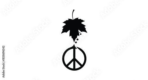 Symbol of peace merged with a falling autumn leaf, representing harmony and nature's cycle