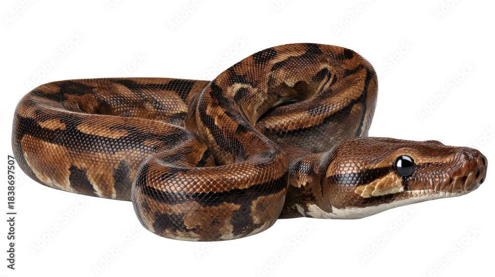 Obraz premium Colorful and Scaly Python Snake Coiled on a Surface with Intricate Patterns and Rich Tones