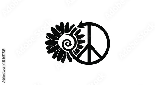 Peaceful symbol intertwined with a blooming flower, representing harmony and nature's beauty.