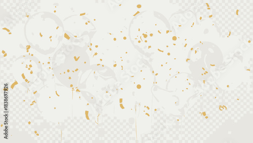 Celebratory design with balloons and confetti over a transparent background texture