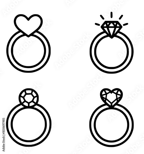 Icon for Valentine's Day, 4 ring illustrations, outline version