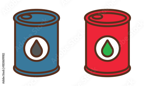 Two stylized oil barrels, one blue and one red, stand side by side.