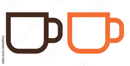 Two mugs, one brown and one orange, are placed side by side.