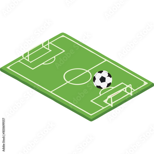 Pixel Art Isometric Football Field With Soccer Ball And Goalposts Detailed Green Grass And White Lines For Sports And Recreation