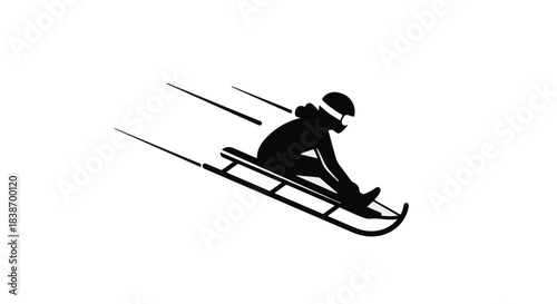 Silhouette of a person sledding downhill with speed lines suggesting motion.