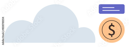 Cloud representing storage, orange coin with dollar sign for finance, and digital tab for data organization. Ideal for finance, technology, data management, cloud computing, online services, savings