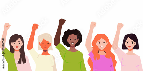 Diverse group of women raising their hands in a show of solidarity