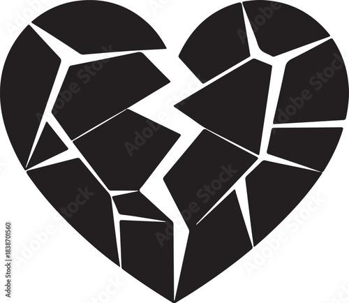 Black broken heart graphic with sharp jagged cracks