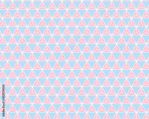 日本の伝統的な和柄である鱗文様を、ピンクと水色の優しいパステルカラーでアレンジしたシームレスな幾何学パターン背景素材。魔除けや厄除けの意味を持ち、ベビー用品、春のイメージ、子供向けのテキスタイル、壁紙、ラッピングペーパーなどのグラフィックデザインに最適。