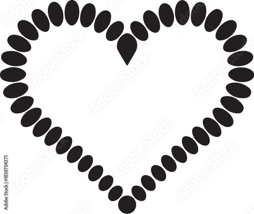 Black heart shape formed by oval beads and teardrop