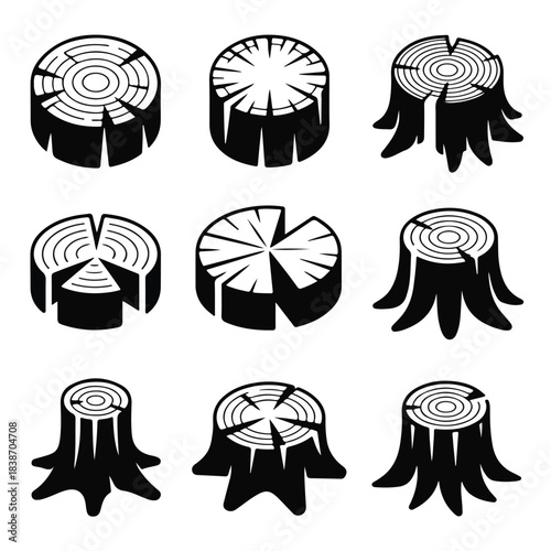 Wood Log Cross‑Section Icon Pack – Tree Rings & Stumps