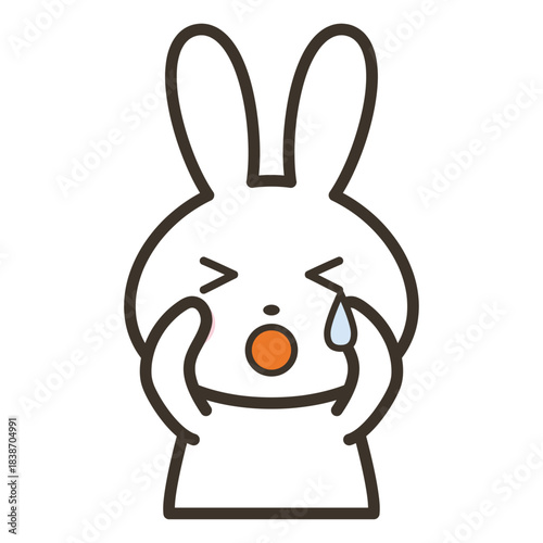 悲しくて泣いているかわいいうさぎのキャラクターの上半身イラスト