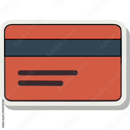 Red Credit Card Back With Dark Blue Stripe And Two Lines On White Background With Shadow Vector Art