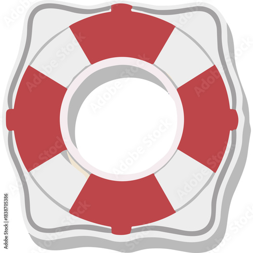 Red And White Ring Buoy Safety Device For Water Rescue And Ocean Safety Against Black Background With Copy Space