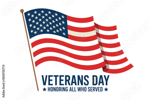 Waving American flag celebrating Veterans Day honoring service members