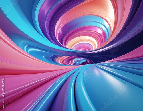 Abstract swirling tunnel of vibrant pink, blue, and purple colors creating a sense of motion and depth.