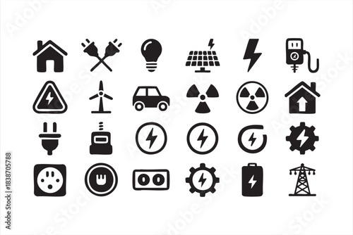 Renewable Energy and Electrical Symbol Set for Utility Interfaces and Tech Platforms