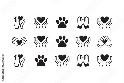 Pet Paw and Heart Symbols for Animal Rescue, Adoption, and Support Designs