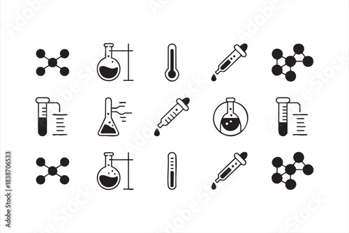 Lab Science Icon Pack for STEM Graphics Featuring Molecules and Thermometers