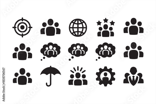 Global Community, Target Audience, and Collaboration Icons for Marketing Teams