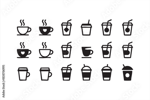 Vector coffee and drink icons for café menus, beverage branding, and food-service graphics