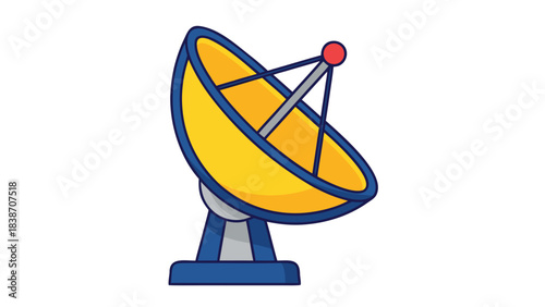 Retro Pixel Art Satellite Dish with Yellow Reflector and Blue Base on Black Background Technology Communication Concept