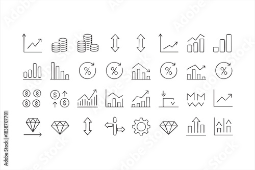 Minimal finance graphics for charts, metrics, percentage shifts, and economic performance tools