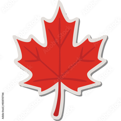 Red Maple Leaf Emblem With White Outline on Black Background Symbol of Canada Autumn Leaf Silhouette Detailed Veins Organic Shape