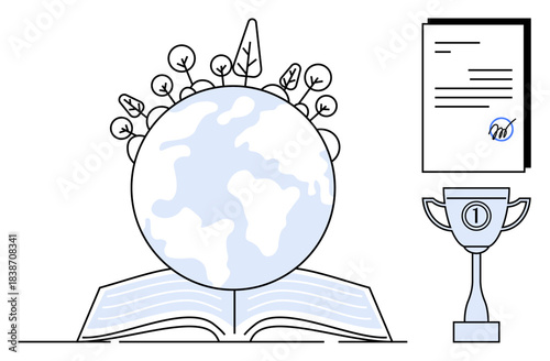 Education concept. Education promotes global awareness and sustainability. Education supports growth with acknowledgment of achievements. Ideal for learning, sustainability, awards, progress