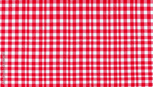 Classic red gingham tablecloth, seamless repeating pattern of woven squares, rustic, gingham texture