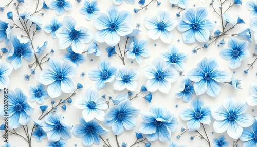 Delicate blue and white floral repeat, watercolor style, floral, wallpaper