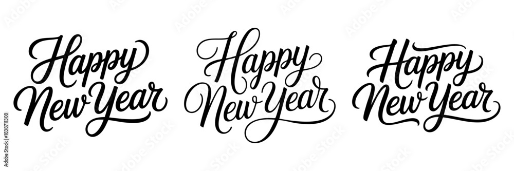 Fototapeta premium Happy New Year Black Script Typography Minimalist 