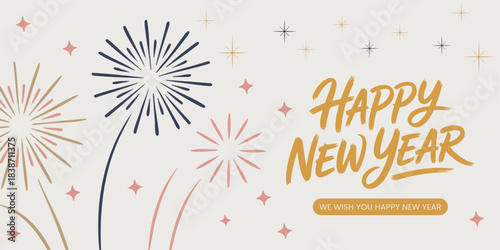 2026 Happy New Year Gold Typography Balloons Banner