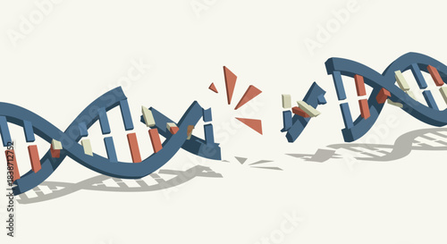 Broken dna strand representing genetic damage, mutation, disease, or scientific research