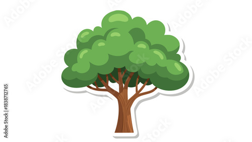 Stylized cartoon illustration of a lush green leafy tree with a brown trunk set against a transparent background showcasing its vibrant foliage and sturdy branches in a simple yet charming design