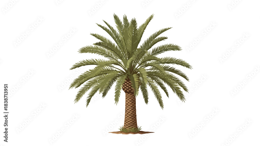 Fototapeta premium Stylized illustration of a short mature date palm tree on white background
