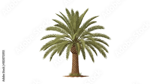 Stylized illustration of a short mature date palm tree on white background
