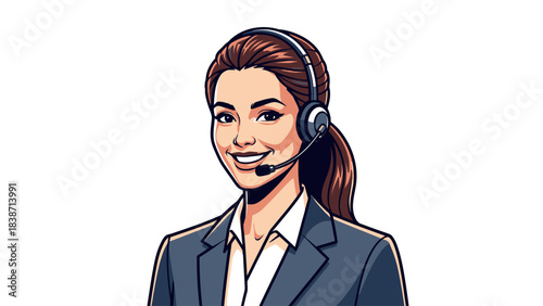 Stylized portrait of a smiling female customer service agent with a headset