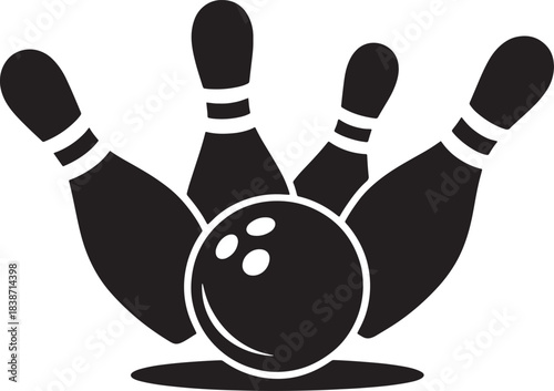 Four Bowling Pins and Bowling Ball Arranged Together Isolated on Transparent Background