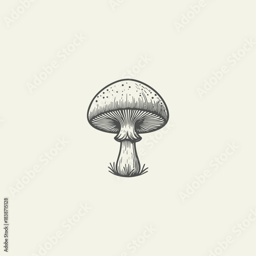 Mushroom logo vintage engraving style design template