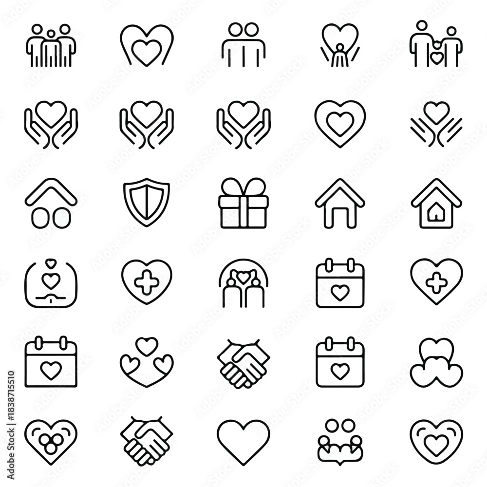 Fototapeta premium “Minimalist Family & Care Outline Icon Set – Thin Line Vector Pack”