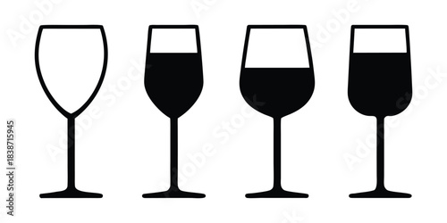Wine glass silhouettes set, wine glasses vector icon, drink glasses silhouette