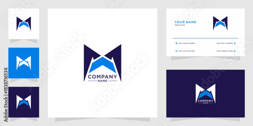 Modern M Letter Logo with Arrow Upward Concept and Business Card Branding