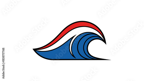 Stylized Ocean Wave With Red White And Blue Colors In A Simple Design On A Black Background