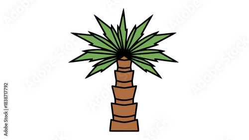 Stylized Palm Tree Illustration With Green Fronds and Brown Trunk Against a Solid Black Background Simple Vector Graphic