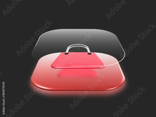 3D Glass Shopping Bag Icon in Staggering Style. Perfect for app icons, e-commerce branding, digital stores, and creative graphic projects.