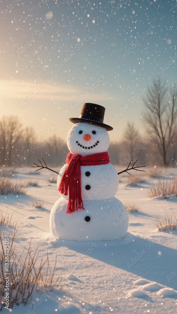 Obraz premium snowman wearing a scarf