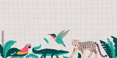Tropical animals horizontal background banner poster illustration